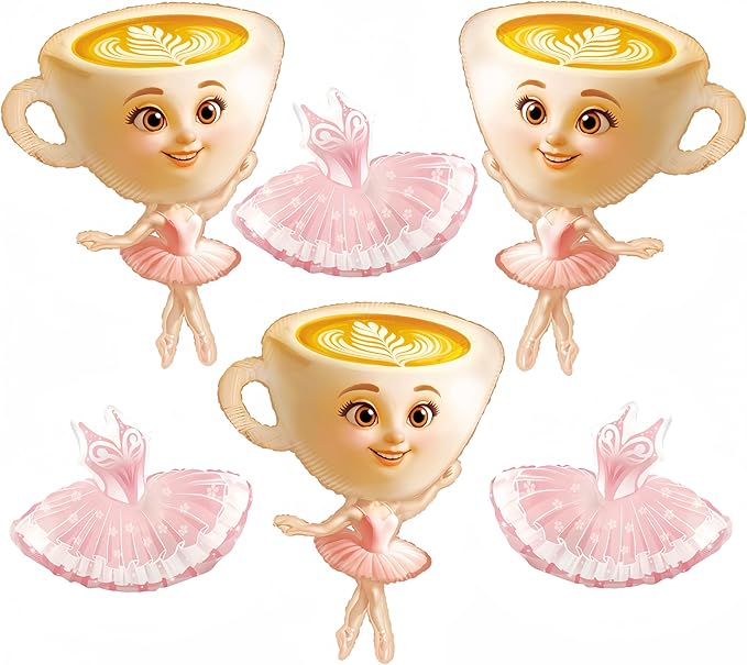 A trio of Ballerina Cappuccina character cutouts with matching pink tutu pieces, shown side by side for size and detail comparison